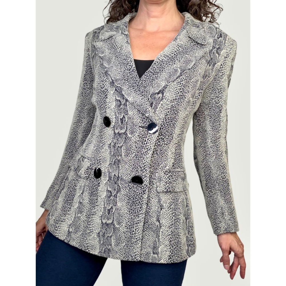 Passion Paris France Vintage Snakeskin Print Double Breasted Blazer Gray Black